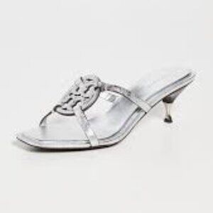 NIB Tory Burch Geo Bombe Miller Low Heel Sandal -silver